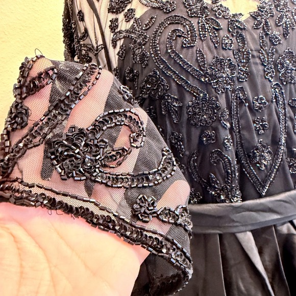Pisarro Nights Beaded Black Gown Maxi Dress Womens 18 Taffeta Mother of Bride - Picture 11 of 14